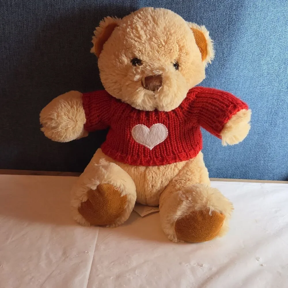 Avon 2010 Teddy Bear Plush Red Knit Heart Sweater Tan 9
